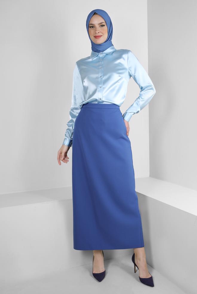 Vêtements hijab  BLOUSE EN SATIN À BOUTONS 43755 - ALVİNA